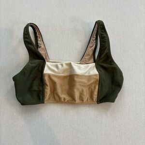Olive Green & Tan Squareneck Bikini Top Small